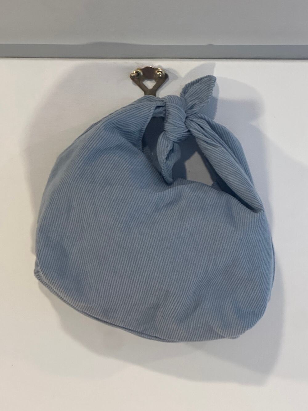 Dusty Blue Ribbed Corduroy Japanese Tie Knot Wristlet Bag Mini Makeup Pouch